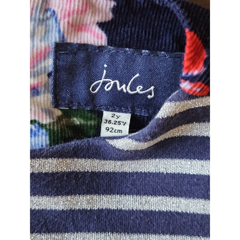 Joules Girls 2Y Navy Blue Striped Floral Tunic Top Long‎ Sleeve Pockets
